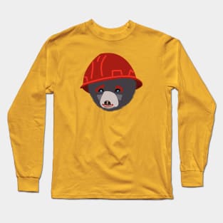 Funny Bear Cub in Red Hard Hat Building Inspector Humor Long Sleeve T-Shirt